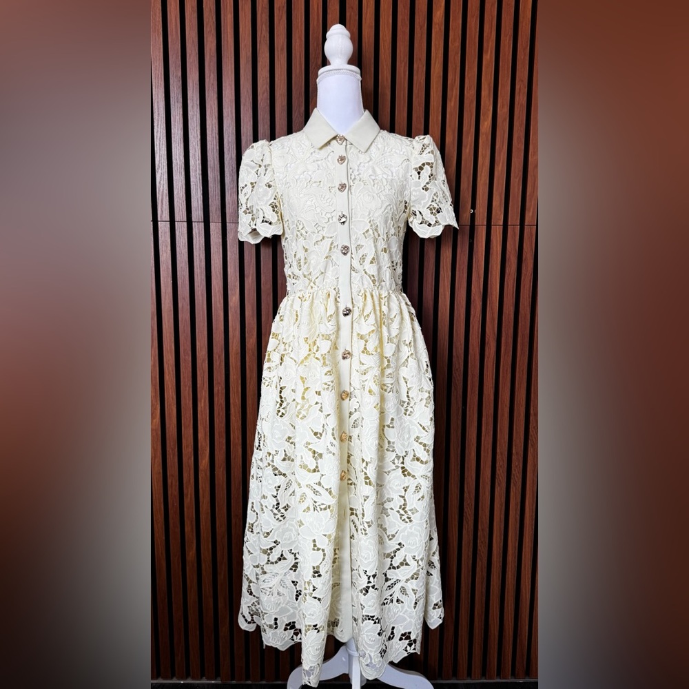 Self-Portrait Yellow Lace Midi Dress - Picture 4 of 9